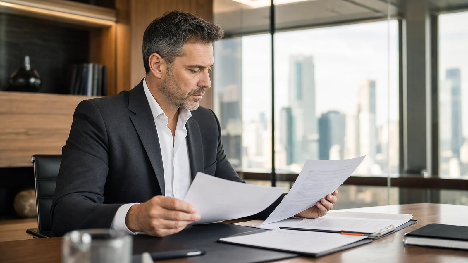 Compliance professional comparing a forex broker client agreement with a company registry record
