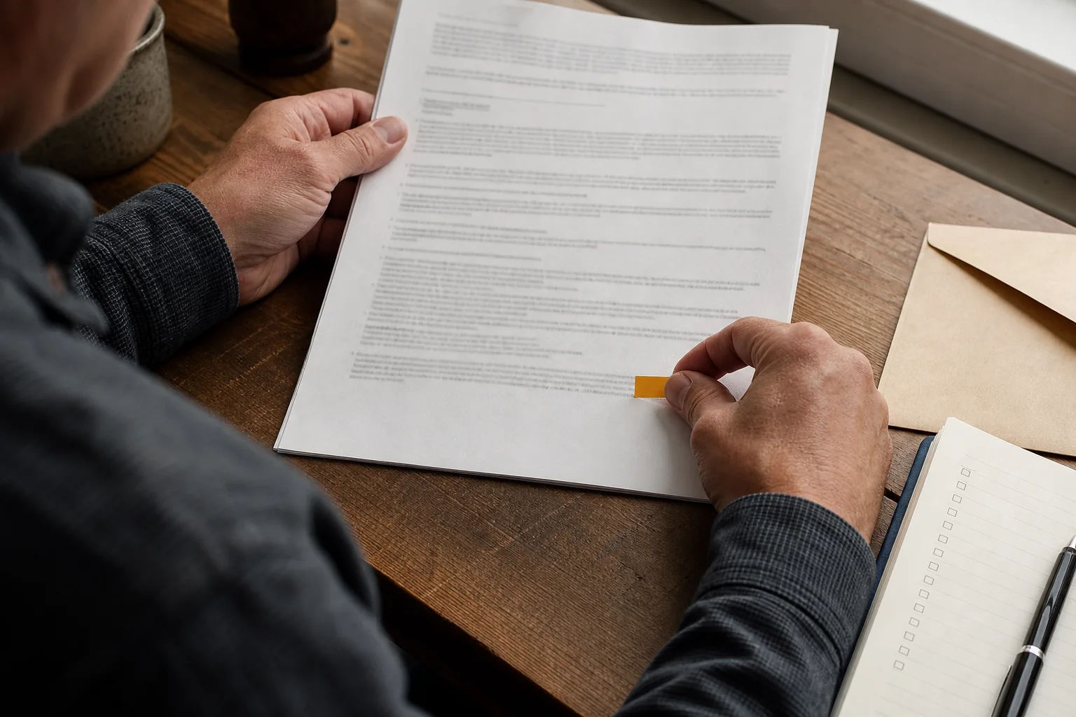 Reader marking the contracting-company line in a broker agreement