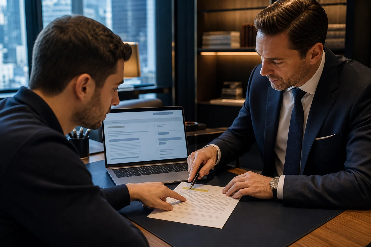 Investor reviewing the contracting company in a broker agreement with an adviser