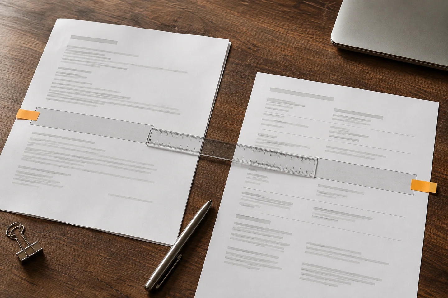 Two illustrative documents with matching fields marked for a broker legal entity check
