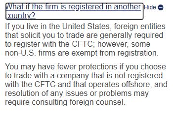 CFTC FAQ explaining that foreign firms soliciting US residents generally require CFTC registration, with some exceptions; captured on 3 October 2026.